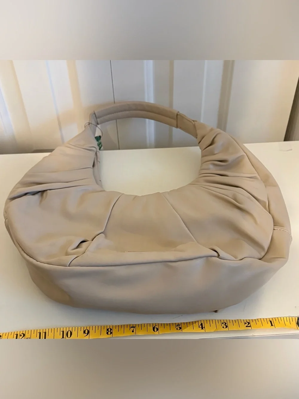 BADGLEY MISCHKA Off-White Ruched Pleated Vegan Leather Crescent Hobo Bag